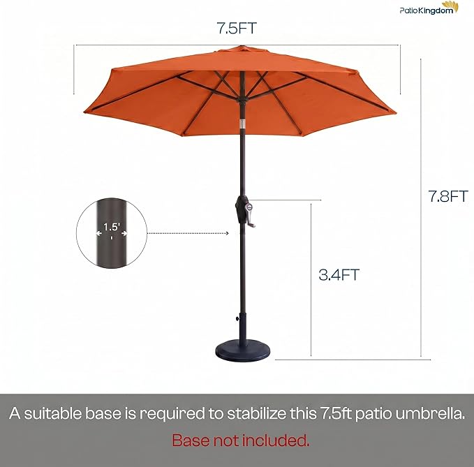 7.5ft Patio Umbrella, Outdoor Table Market Umbrella with Smooth Crank Lift, 6 Windproof Fiberglass Ribs, UPF50+ UV Protection for Deck, Pool, Garden and Backyard