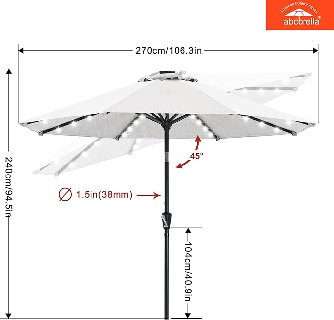 ABCCANOPY OLEFIN® 5-Year No Fading Patio Umbrella with Solar Lights (White)