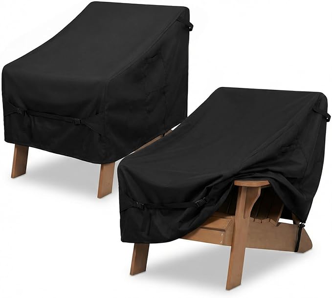 Dntorx 2 Pack Waterproof Patio Chair Covers, 37W x 40D x 30H Inches Durable Patio Furniture Covers with 1 Handbag for Lounge Deep Seat, Adjustable Waist Belt & Windproof & Breathable(Black)