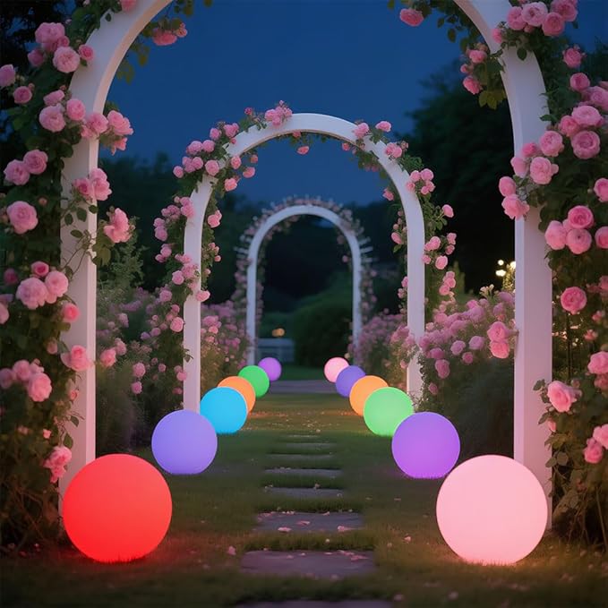 10-in Solar Orb Light, Waterproof Solar Globe Light Outdoor Dimmable RGB Color Changing Solar Garden Ball Light for Outside w/Remote, Landscape Lighting Mood Lamp w/Ground Stake for Yard Poolside Lawn