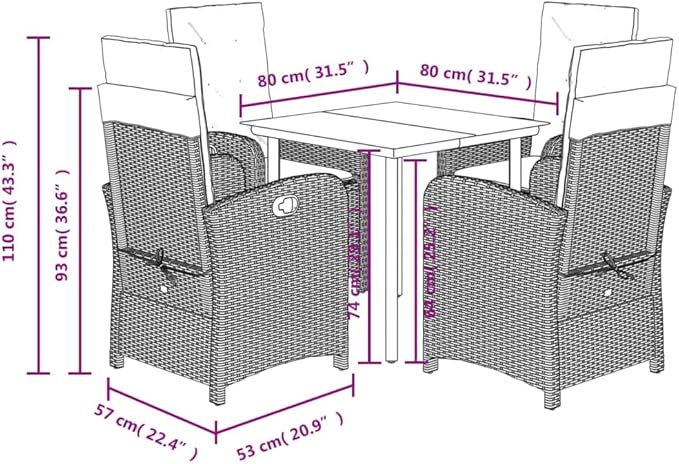 Backyard Furniture Patio Conversation Sets Outdoor Seating 5 Piece Patio Dining Set with Cushions Black Poly Rattan Suitable for Gardens, Balconies, Decks