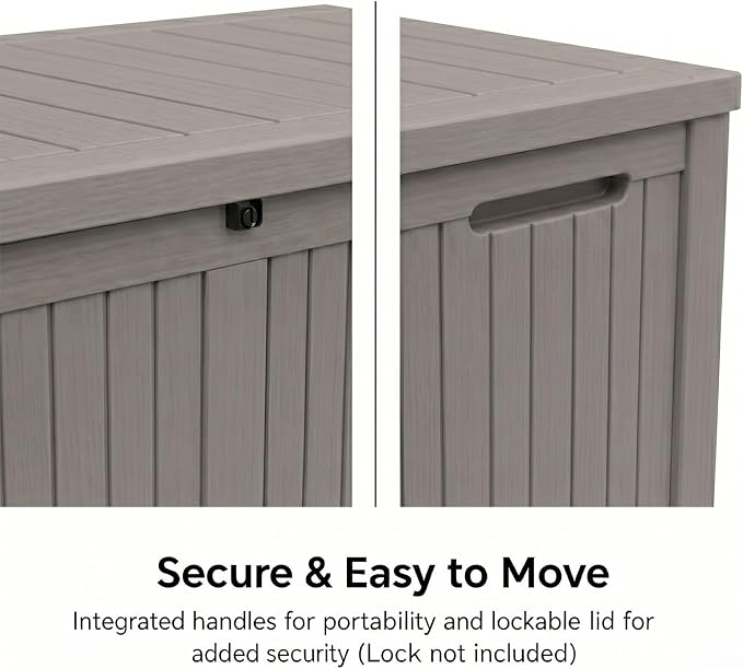 199 Gallon Large Resin Outdoor Storage Box, Waterproof Deck Box with Lockable Lid, Outside Storage Box for Patio Furniture, Pool Accessories, Garden Tools, Storage Bench for Backyard Porch,Gray Coffee