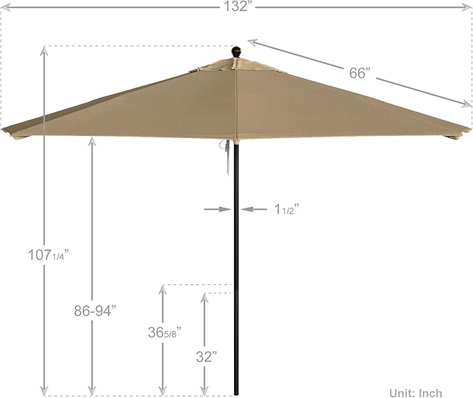 California Umbrella 11Ft Commercial Grade Sunbrella Fabric Market Umbrella, Pulley Lift, Aluminum/Fiberglass, 2mm pole wall, Bronze Frame, Beige Fabric
