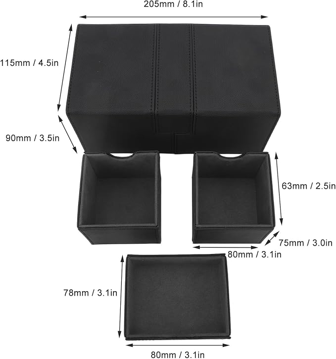 SUNGOOYUE Card Deck Box, PU Leather Game Card Storage Box with 3 Drawers and Magnetic Closure, for Holding Over 200 Cards Sports Cards (Black)