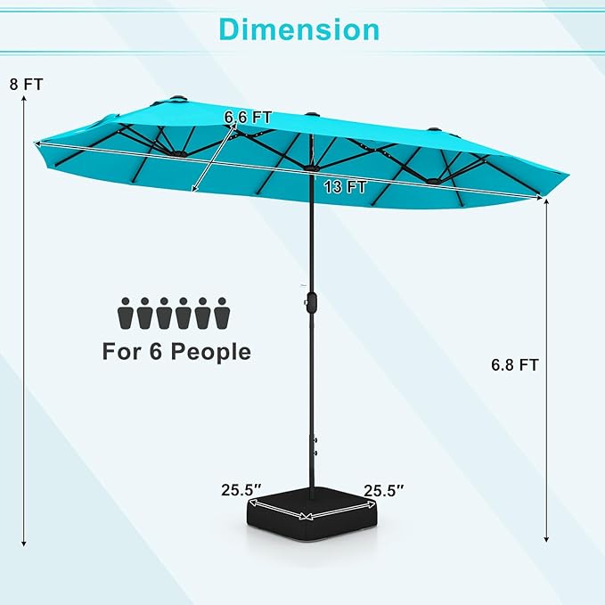 Giantex Patio Umbrella with Base, Double-Sided Outdoor Umbrella with Crank Handle, Umbrella Base Stand with 2 Sandbags, 12 Metal Ribs, Market Umbrellas for Garden Poolside Deck