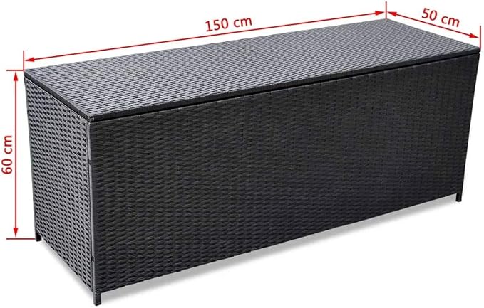 【Fast Shipping】 Outdoor Deck Box Storage, Pool Toys, Gardening Tools, Furniture Patio Storage Box Black 59"x19.7"x23.6" Poly Rattan