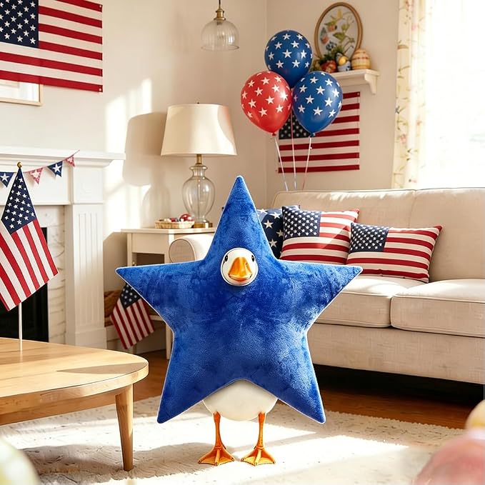 4th of July Patriotic Porch Goose Outfits for 23" Lawn Statue Independence Day Star Goose Costume for Garden Patio USA 250th Anniversary Decoration (Blue Star)