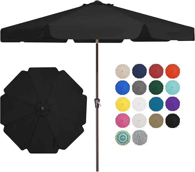JEAREY 9 FT Patio Umbrella Outdoor, Table Umbrellas Market Umbrella w/Push Button Tilt/Crank, 8 Sturdy Ribs(black)