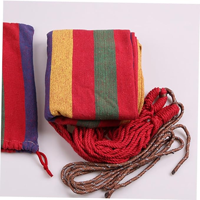 Portable Outdoor Camping Hammock Swing Chair 190x85cm Canvas Striped Hanging Chair for Garden Patio Travel with European Rainbow Colors