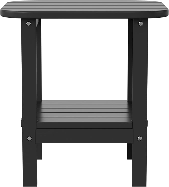 Flash Furniture Newport 2-Tier Adirondack Side Table - Recycled HDPE All-Weather Materials - Indoor/Outdoor - Black
