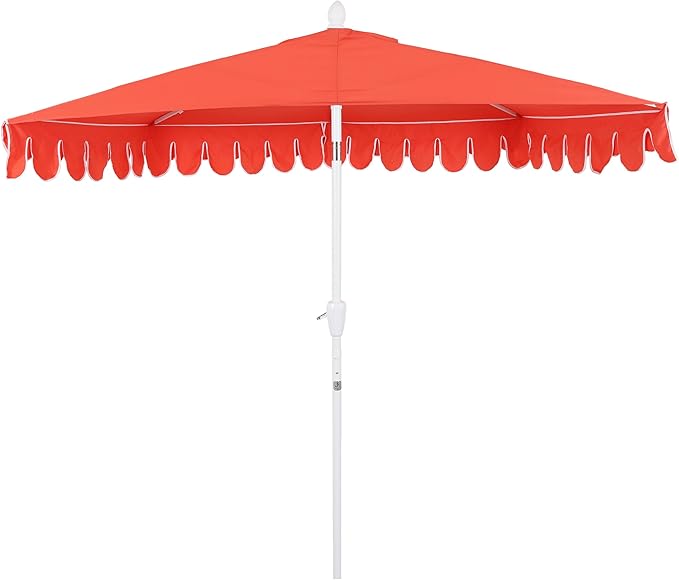 Eyely BMU1202 Noah 9 ft. Classic MidCentury Scalloped Fringe Market Patio Half Umbrella with Crank for Garden, Pool & Deck, Tilt Button and UV Protection