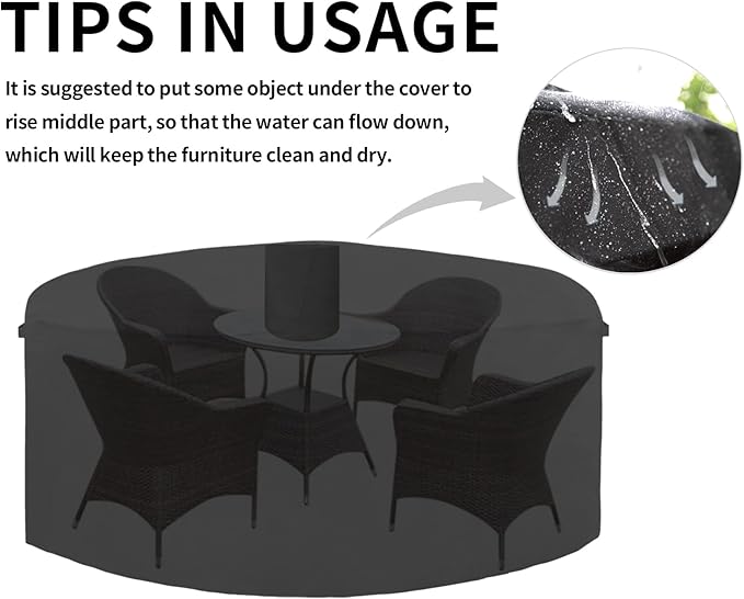 Easy-Going 600D Heavy Duty Round Patio Furniture Set Cover, Waterproof Outdoor Table and Chair Set Cover, (62"DIAx 28"H, Black)