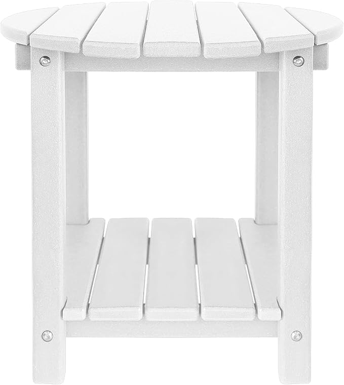 GARDENSTAR Adirondack Round Outdoor Side Table 2-Tier Storage Patio Side Table, HDPE End Tables for Backyard Pool Porch Garden Lawn (White)