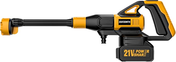 Cordless Portable Washer, Battery Operated Car Washer with 21V Battery & Charger, 990 PSI, 6-in-1 Nozzle, Foam Pot, 23FT High-Elastic Hose, Handheld Cleaner for Home Garden Patio (FlashYellow-Black)