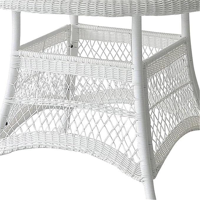 Pemberly Row Traditional Wicker/Rattan Round Patio Dining Table, 44.5 Inch, All-Weather Resin Wicker and Steel Frame, White Finish, Durable Outdoor Deck or Poolside Table, Light Assembly Required