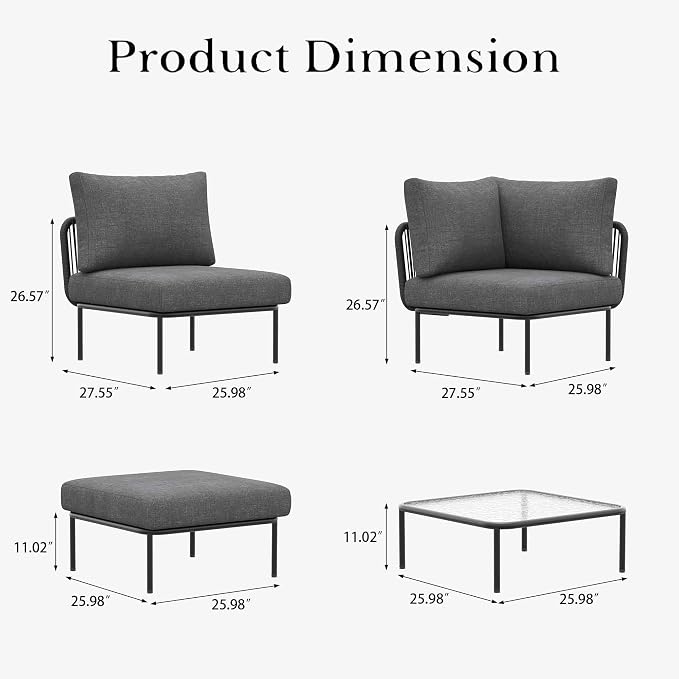 LayinSun 9 Pieces Aluminum Patio Furniture Set, Modern Modular Sectional Sofa with Coffee Table and Upgrade Thickness Cushion