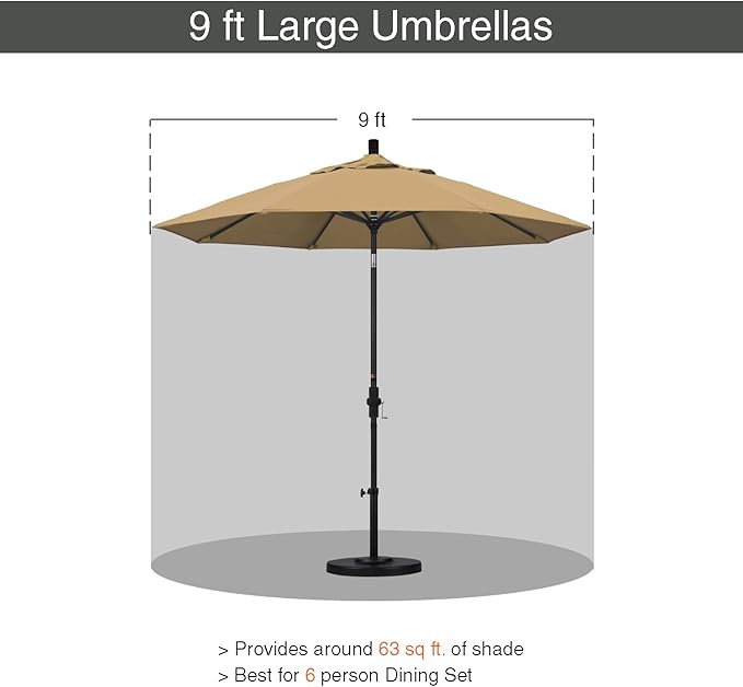 California Umbrella 9' Round Aluminum Outdoor Deck, Pool or Patio Umbrella, Crank Lift, Auto Tilt, Bronze Pole, Champagne Olefin