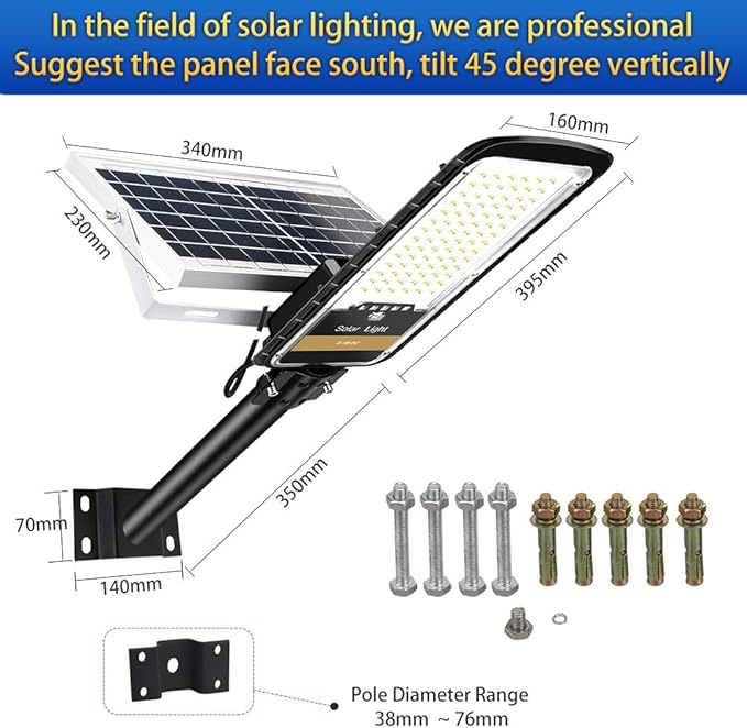 RuoKid Solar Street Lights Outdoor Lamp, 16000lm IP67 Waterproof Light with Anti Broken Remote Control Mounting Bracket, Dusk to Dawn Security Led Flood Light for Yard, Garden, etc.
