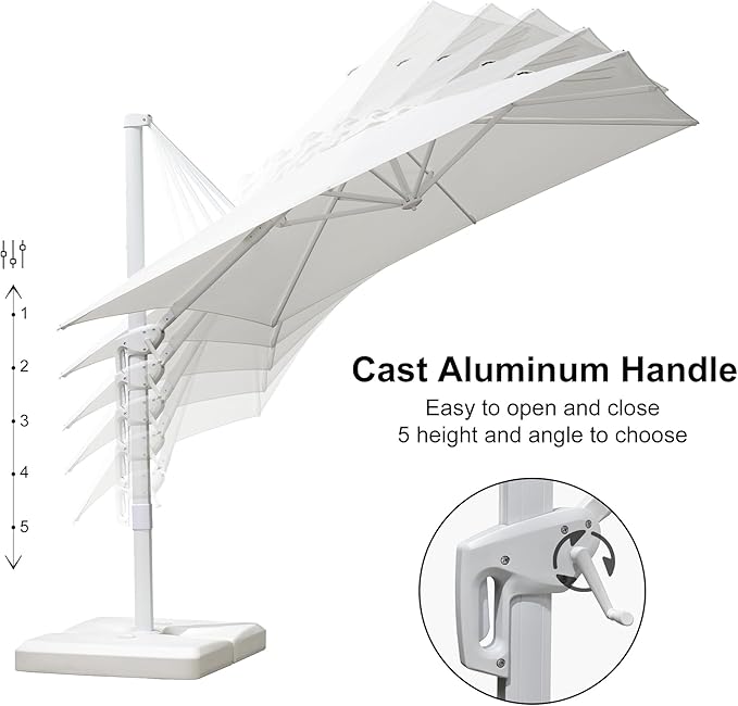 PURPLE LEAF 8 FT White Cantilever Patio Umbrella Aluminum Square Outdoor Offset Umbrella Hanging Windproof with 360° Rotation for Garden Deck Pool, White