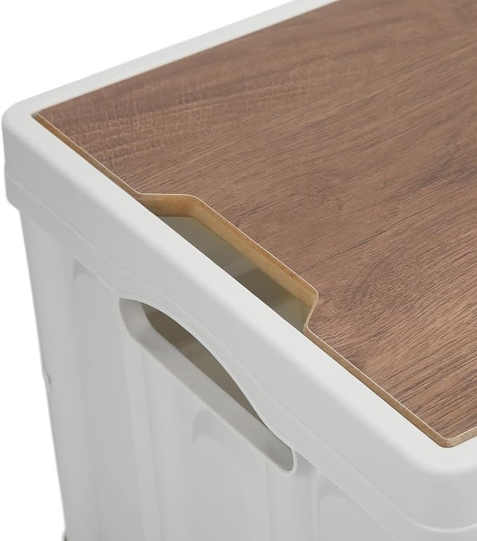 Ymiko Outdoor Storage Box, Storage Box with Wooden Panel 30L Removable Camping Box for Outdoor (White)