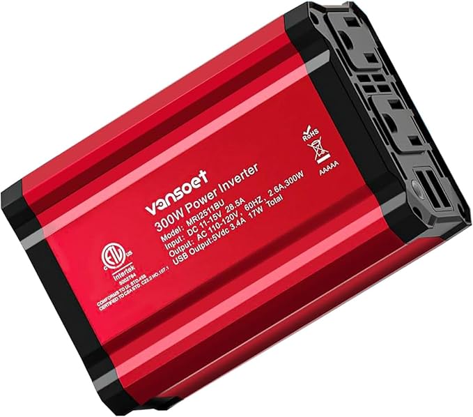 【2026 Upgraded】 300W Car Power Inverter - vansoet DC 12V to 110V AC(2 Outlets) Power Inverters with PD65W & QC18W Fast Charging Port - Car Charger Cigarette Lighter Adapter for Laptop/Phone/Road Trip