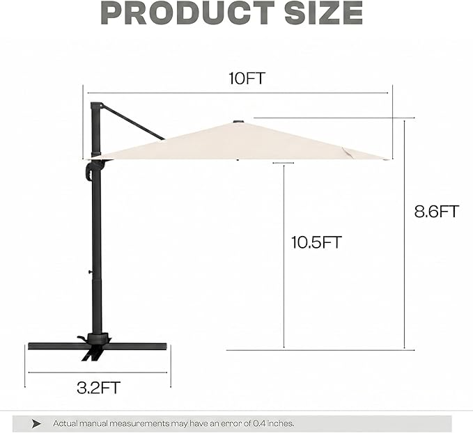 Cantilever Patio Umbrella, Large Square Outdoor Offset Umbrella with Aluminum Pole, 360-degree Rotation for Garden, Deck, Pool
