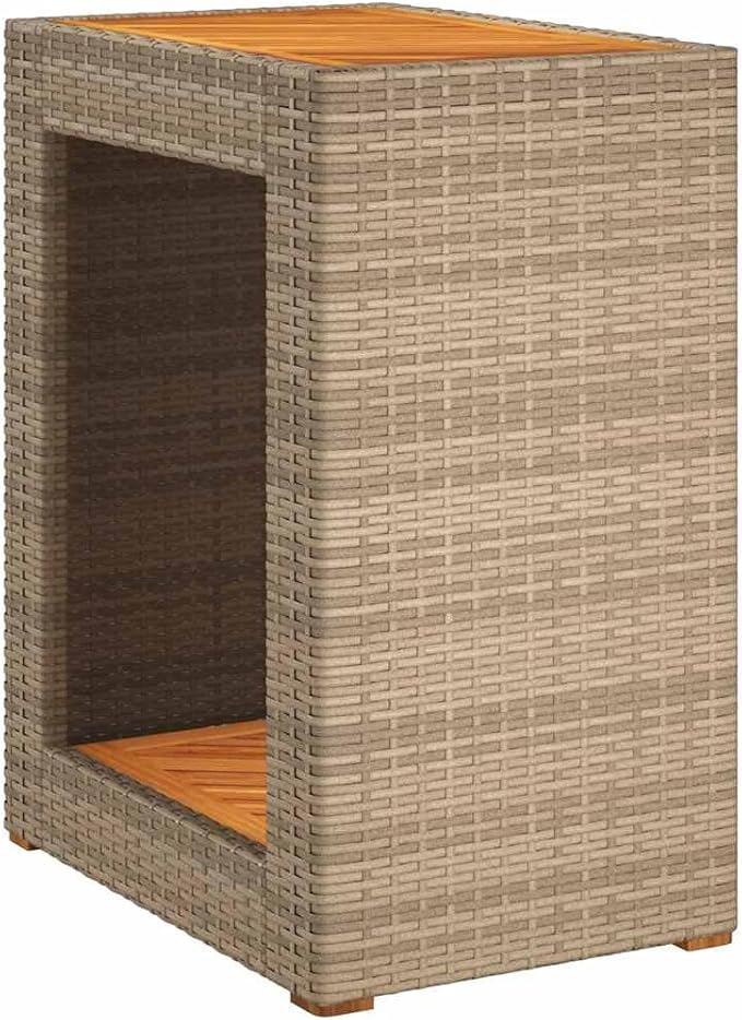 Outdoor Side Table with Acacia Wood Top and Poly Rattan Base, Rectangular Patio End Table for Garden, Terrace, and Balcony, 23.6 x 15.7 x 29.5 Inches