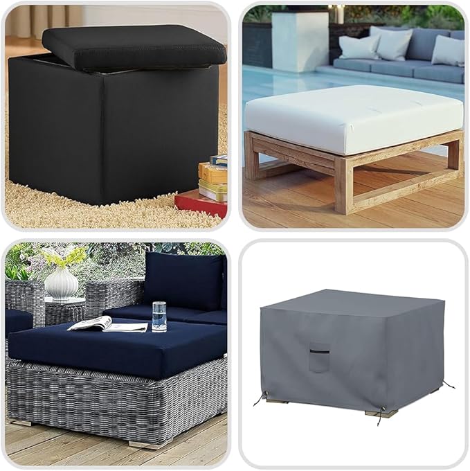 Covers & All Outdoor Ottoman Cover, 12 Oz, Waterproof Ottoman Slipcover with UV-Resistant Properties, Square Patio Furniture Cover Suitable for Indoors/Outdoors (36" L x 36" W x 12" H, Gray)