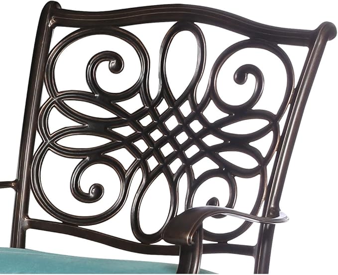 Hanover Traditions 7-Piece Outdoor Dining Set for 6 with Blue Cushions, 6 Swivel Rockers and Aluminum Rectangular Dining Table, Rust-Resistant, Patio Dining Set
