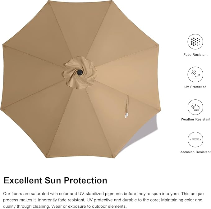 ABCCANOPY 10FT Patio Umbrella, Outdoor Waterproof Table Umbrella with Push Button Tilt and Crank, 8 Ribs UV Protection Pool Umbrella for Garden, Lawn, Deck & Backyard (Light Beige)