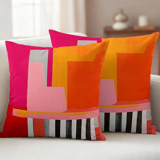 JasmineM Outdoor Pillow Cover 18x18 Inches Set of 2 Abstract Pink Orange Red Waterproof Throw Pillow Covers Painting Modern Art Decorative Pillowcases Garden Cushion Case for Patio Couch Sofa