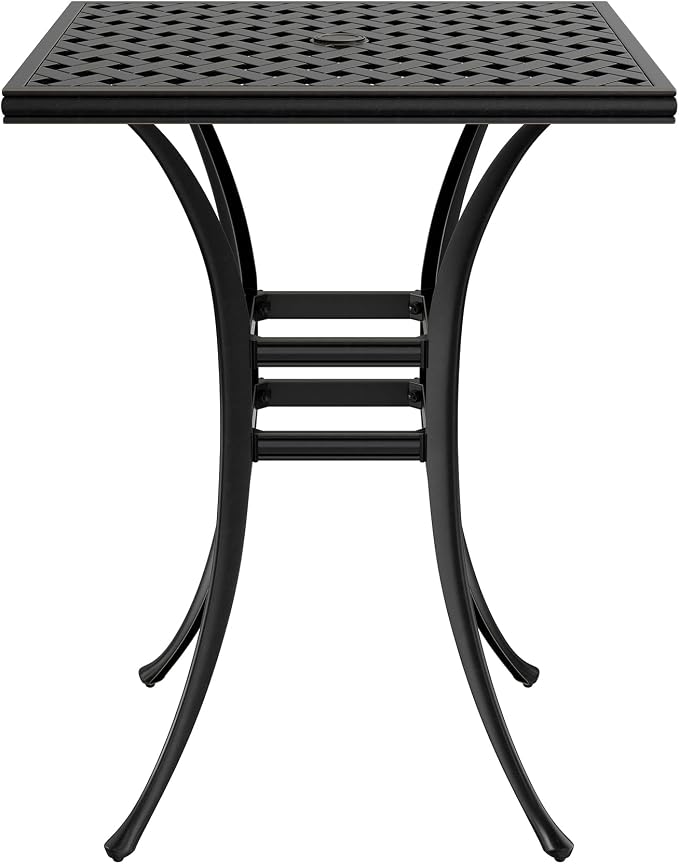 Clihome 29" Patio Table Outdoor Bistro Table Cast Aluminum Patio Dining Table with Umbrella Hole Patio Tables for Outside Table for Garden, Backyard, and Porch