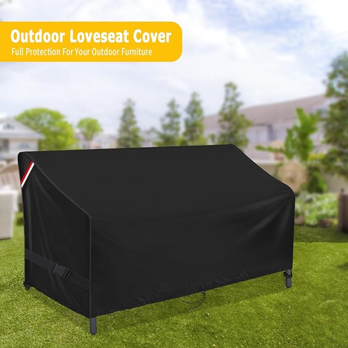Outdoor Loveseat Cover, Waterproof Outdoor Bench Cover for Keter Bench Deck Box 70 Gallon, Patio Couch/Sofa Furniture Cover - 56" L x 25" W x 32" H