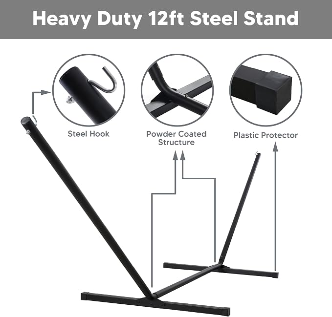 SUNCREAT Two Person Hammock with Stand, Carrying Bag, Heavy Duty Backyard Hammock and Stand, Navy Drops