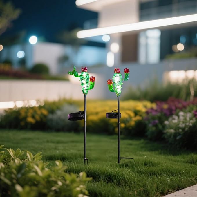 Viveta 2Pack Garden Solar Lights - Cactus Solar Figurine Lights Stake, Waterproof Outdoor Decor for Pathway, Patio,Lawn