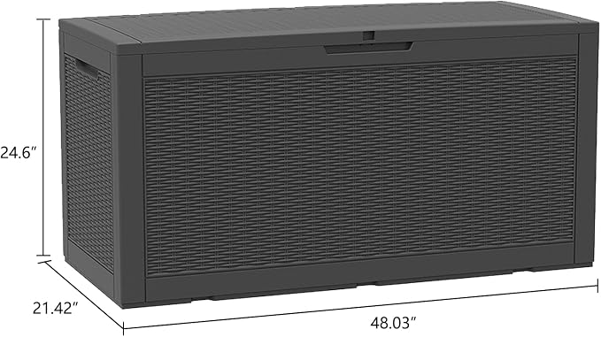 Modern-Depo 100 Gallon Deck Box Waterproof Outdoor Storage Bench | Polypropylene PP Garden Tools Pool Towel Storage Bin Porch Delivery Box, Black