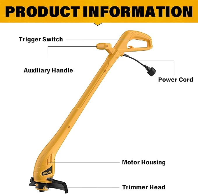 ZEGJAW Weed Wacker Corded, 9 Inch Electric Weed Wacker with 2 Pcs Replace Spool Trimmer Lines, String Trimmer for Lawn Care