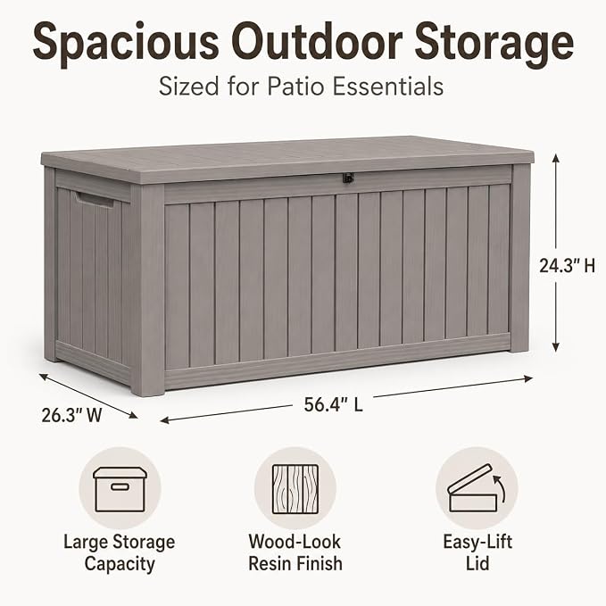 Outdoor Deck Patio Storage Box - 140 Gallon Large Outdoor Deck Box, Plastic Storage Bin with Lid, Outside Toy Box & Pool Storage Container for Cushions, Garden Tools, Towel, Brown