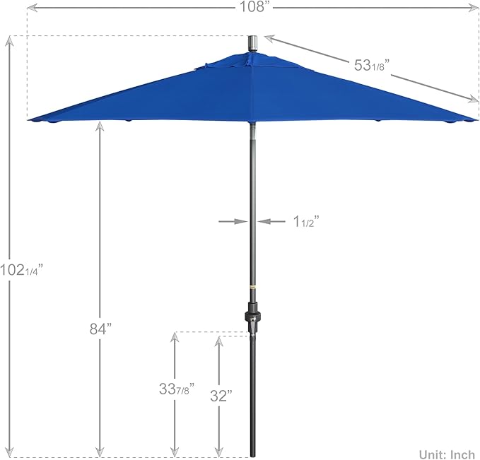 California Umbrella Crank Lift, Collar Tilt, Aluminum Pole