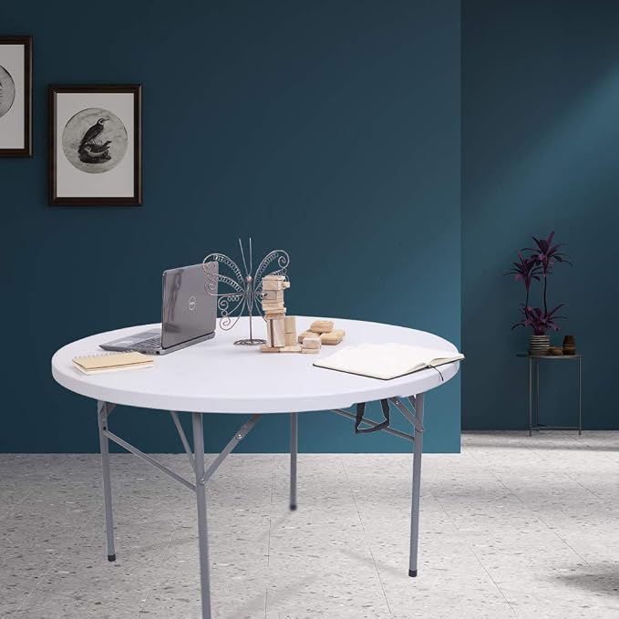 48" Round Folding Commercial Table, 4 Feet Portable Plastic Dining Card Table for Kitchen or Outdoor Party Wedding Event
