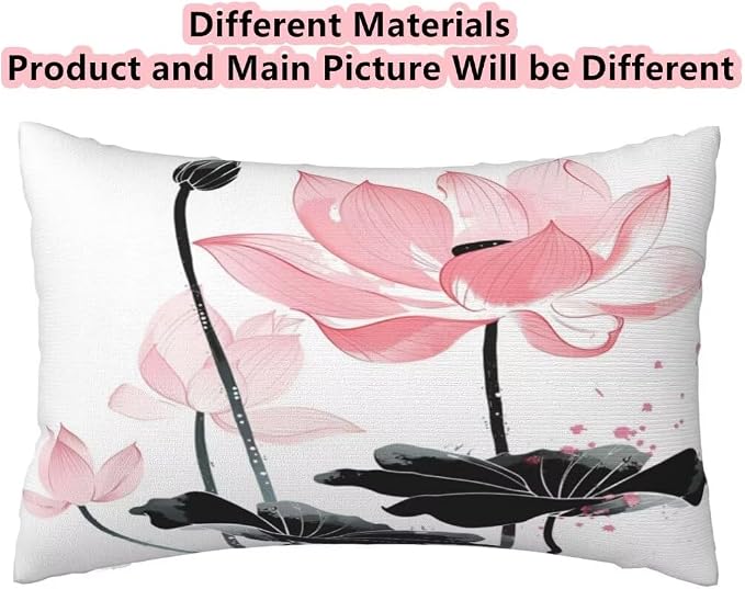 Outdoor Pillows Waterproof Set of 2 Outdoor Pillow Covers 16x24 Inch, China Throw Pillows Lotus Pillow Covers, Summer Garden Decorative Pillows Outdoor Pillows for Patio Furniture Car Home Decor-hs405