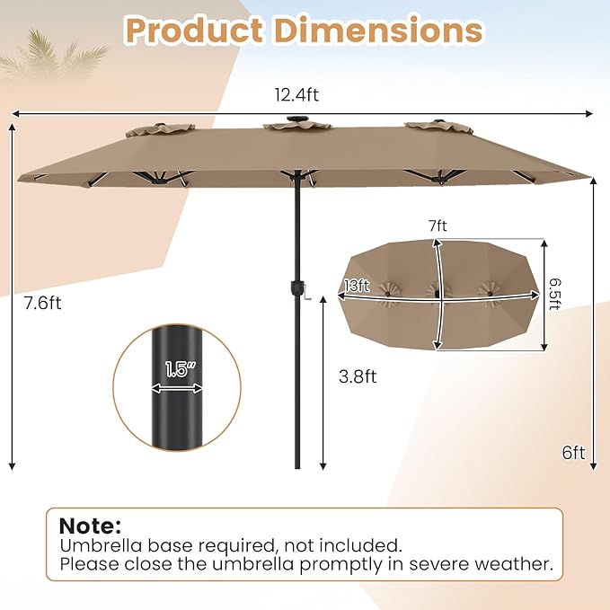 Tangkula 13 Ft Solar Patio Umbrella, Double-Sided Extra Large Outdoor Market Table Umbrella with Multi-Colored Flowing LED Lights, Crank Handle, 12 Sturdy Ribs for Poolside, Garden & Backyard (Tan)