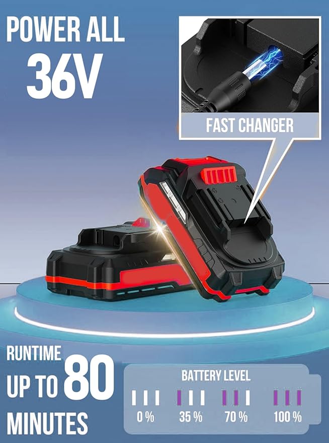36V Electric Weed Wacker Cordless String Trimmer Battery Powered/w 2X 6.0Ah Battery and 2.0Amp Charger, Height Adjustable Wheeled,3-in-1 Grass Trimmer/Brush Cutter/Hedge Trimmer/Weed Eater