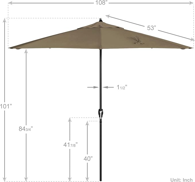 California Umbrella 12-Year Protection 9' Rd Aluminum Patio Umbrella, Crank Lift, Auto Tilt, Black Finish, Sunbrella Taupe