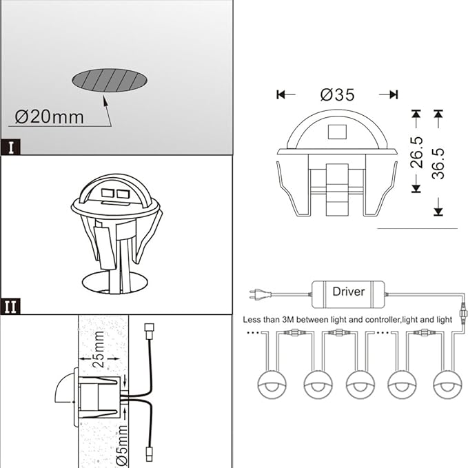 LED Stair Light Low Voltage Waterproof IP65 Outdoor 1-2/5" Recessed Wood LED Deck Lighting Yard Garden Patio Step Landscape Pathway Decor Lamp(1pcs,RGB)
