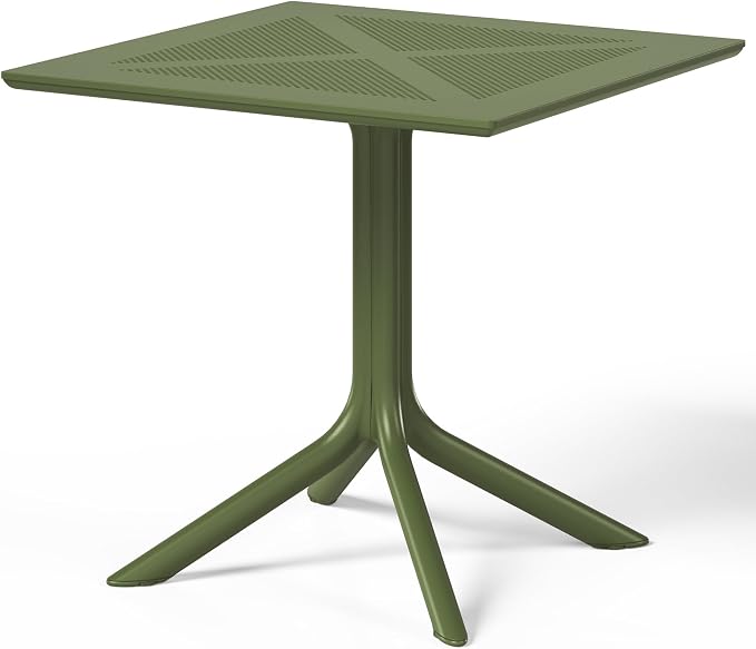 Costaelm Patio Dining Table for 4, Square PP Patio Table, 4-Person Weather Resistant Porch Tables for Outside Poolside Deck Lawn Garden Backyard, Olive Green