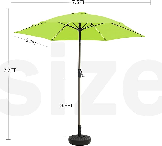 7.5FT Large Outdoor Patio Umbrella with Crank & Tilt - Durable Market Umbrella for Outdoor Patio with 6 Fiberglass Ribs for Poolside,Deck,Yard,Garden