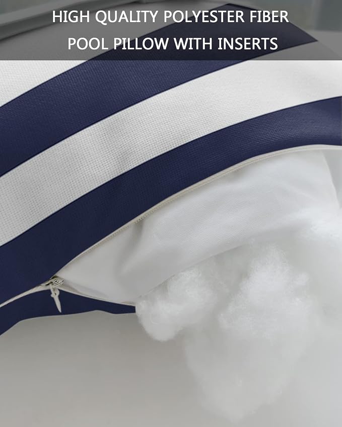 Outdoor Pillows Covers with Inserts Navy Blue White Stripe Waterproof Recliner Pillow with Adjustable Strap Throw Pillows for Patio Furniture Pool Lounge Chair, 11x16 inch, 1PCS