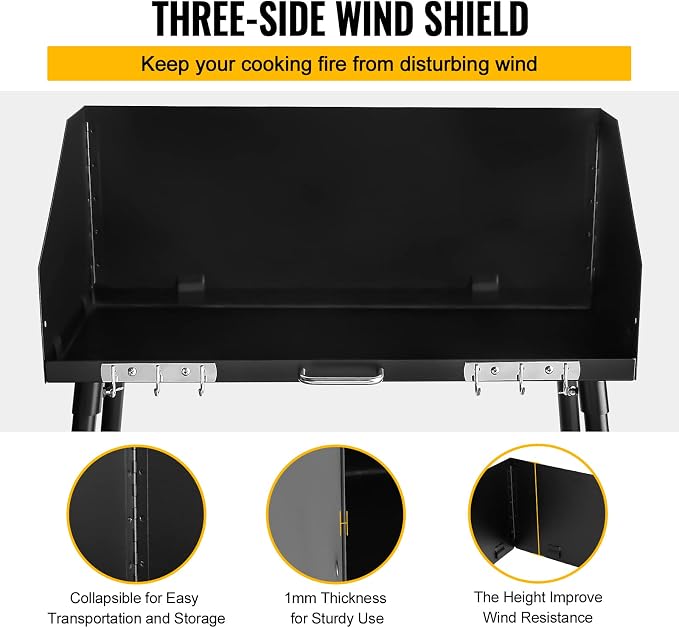 Carbon Steel Camp Cooking Table,30x16 Inch Dutch Oven Table,with Three-Sided Windscreen and Four Legs for Grill Travel Table Outdoor Picnic,Beach,BBQ,Backyards