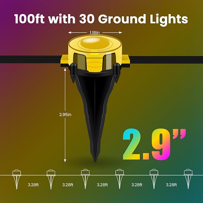 Outdoor Ground Lights 100FT, RGB Permanent Outdoor Lights with Bluetooth & APP Control, Color Changing, Waterproof IP67, Timer for Yard Eaves Landscape Pathway